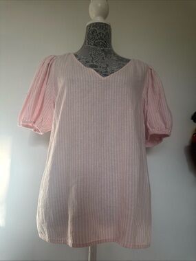 Women’s Pink V-Neck Puff Sleeve Top